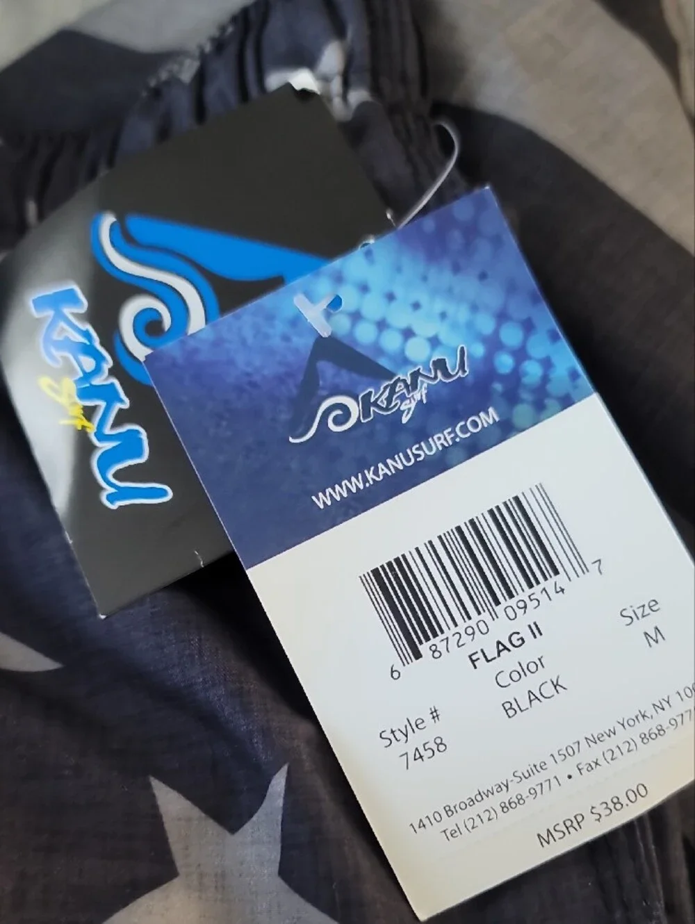 Kanu Surf Men's Black and Gray Star-Stripe Swim Trunks